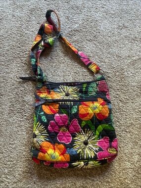 Vera Bradley Black Quilted Floral Crossbody with Multicolor Blooms